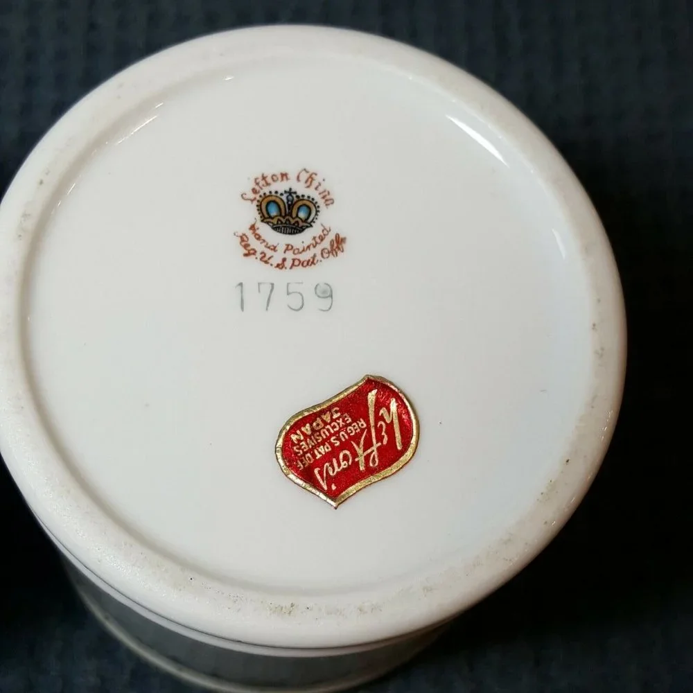 Vtg Lefton China Handpainted Cotton & Powder Holders Gold Embellishments No Lids